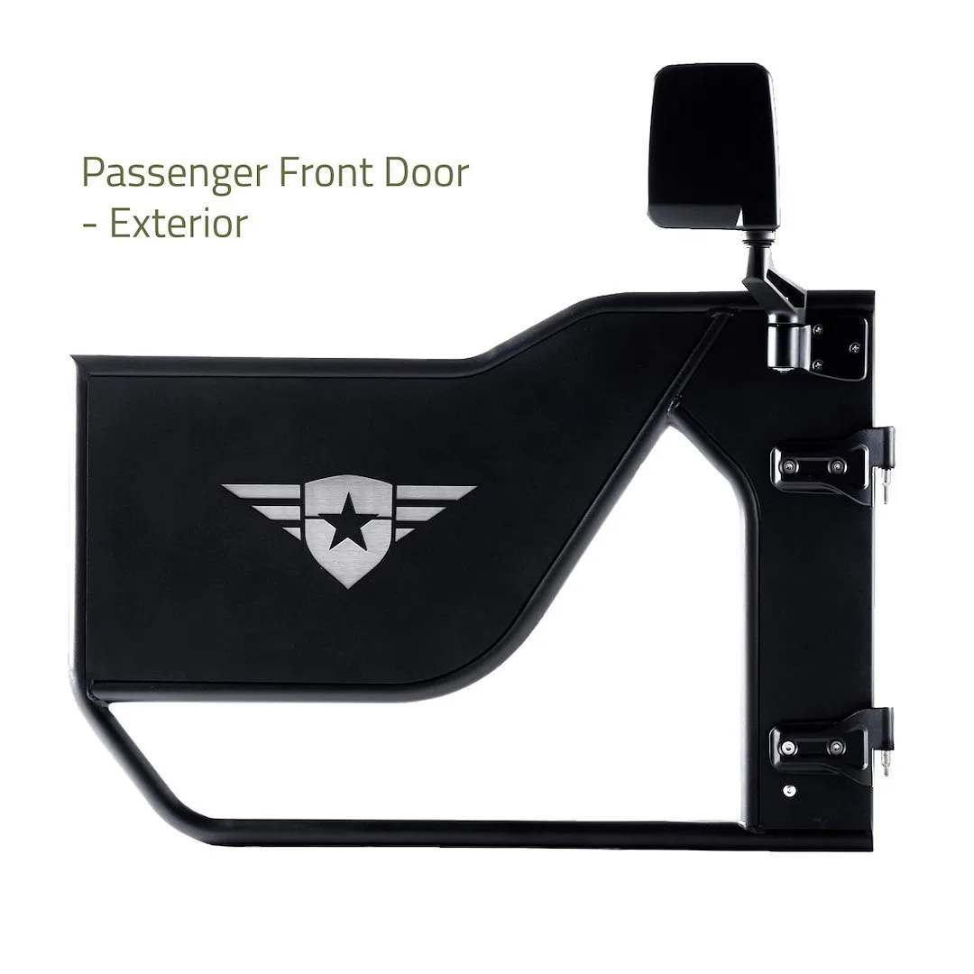 25-1046 – COMBAT OFFRD Door, Tubular Lower Half Powder Coated Black Steel Set Of 2 With Integrated Mirror/ OE Styles ...